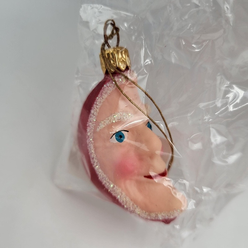 Christopher Radko Crescent Moon Glass Christmas Ornament Man Face Red